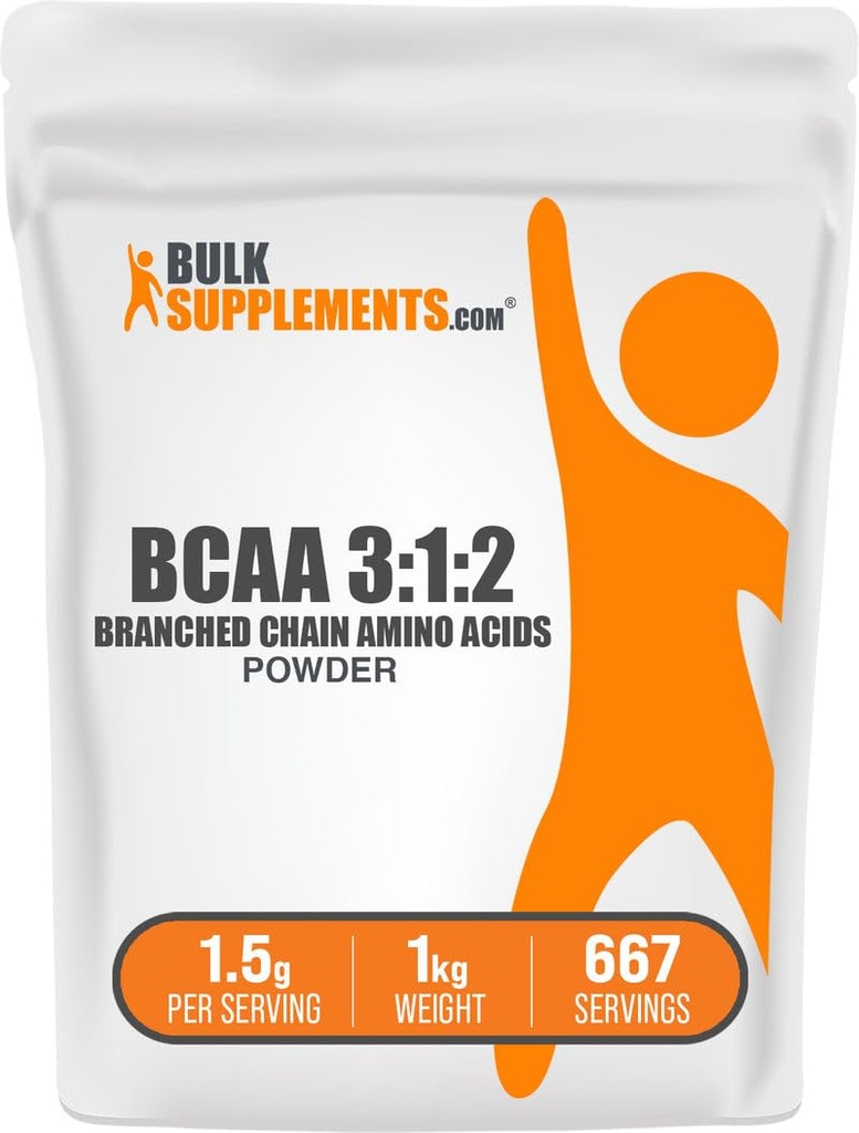 BulkSupplements.com BCAA 3:1:2 Pulveris - BCAA papildinājumi, sazarotas ķēdes aminoskābes pulveris - neflavored & gluten Free, 1,5g per Serving, 1kg (2,2 lbs) (iepakojums no 1)