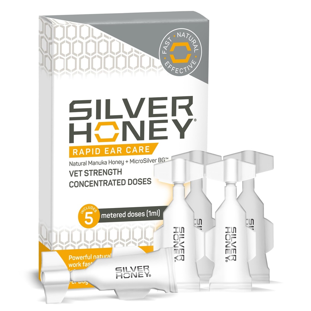 Ausu pilieni 10 dienas 1 auss suņiem un kaķiem, Medicīniskā pakāpe Manuka medus un mikrosilver BG