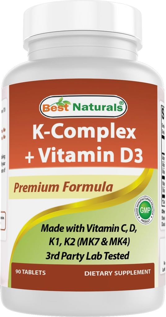 Labākie dabas K-Complex ar K1 (Phytonadion 1500 μg + K2 kā Menahinons 100 μg + K2 kā MK-4 1000 μg) + D3 + VIT. C - 90 tabletes - ražotas ASV