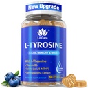 L tirozīna fokusa papildinājums Gumijas 1100 mg pieaugušajiem, smadzeņu papildinājumi atmiņas un fokusa, L-tirozīna gumijas ar Ashwagandha, I-Teanīns Calm & Mood - vitamīns B6 & B9 Energy-Vegan, 60ct