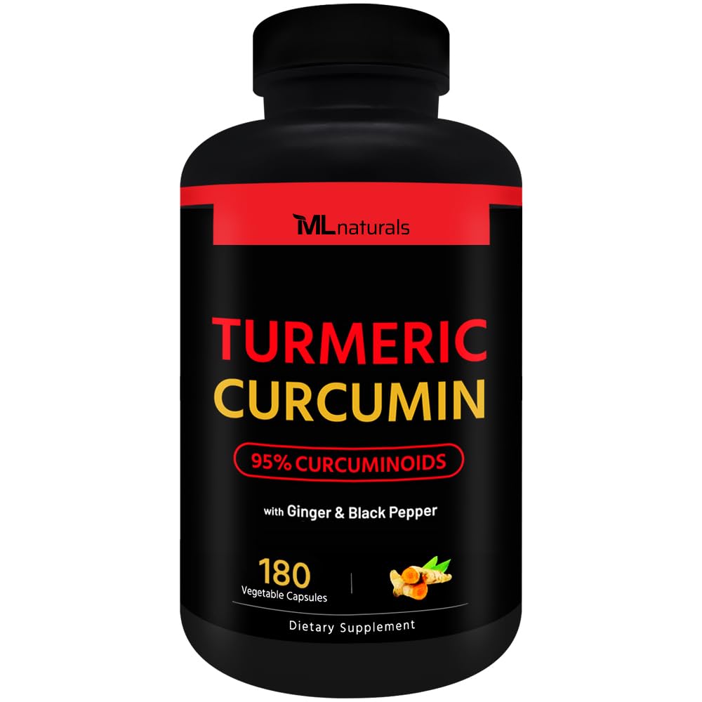 ML Naturals Organic Turmeric Curcumin – 1 800mg, Saknes ekstrakts 300mg - 120mg Organic Ginger & 15mg Melnais Pipars (Per Serving) - 180 Dārzeņu kapsulas - ne-GMO