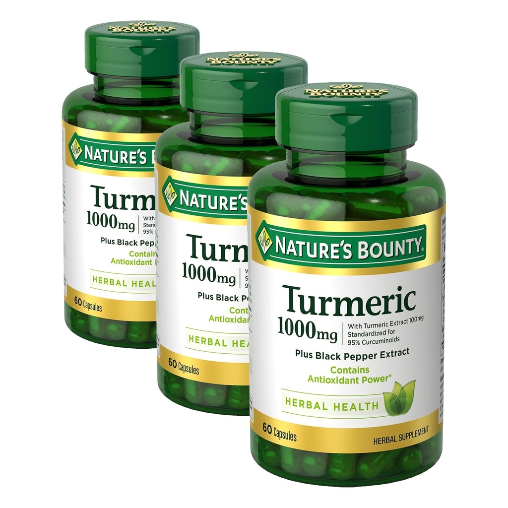 Dabas Bounty Turmeric ar melno piparu ekstraktu,atbalsta Antioksidants veselība,1000mg,60 Kapsulas,(Iepakojums no 3)