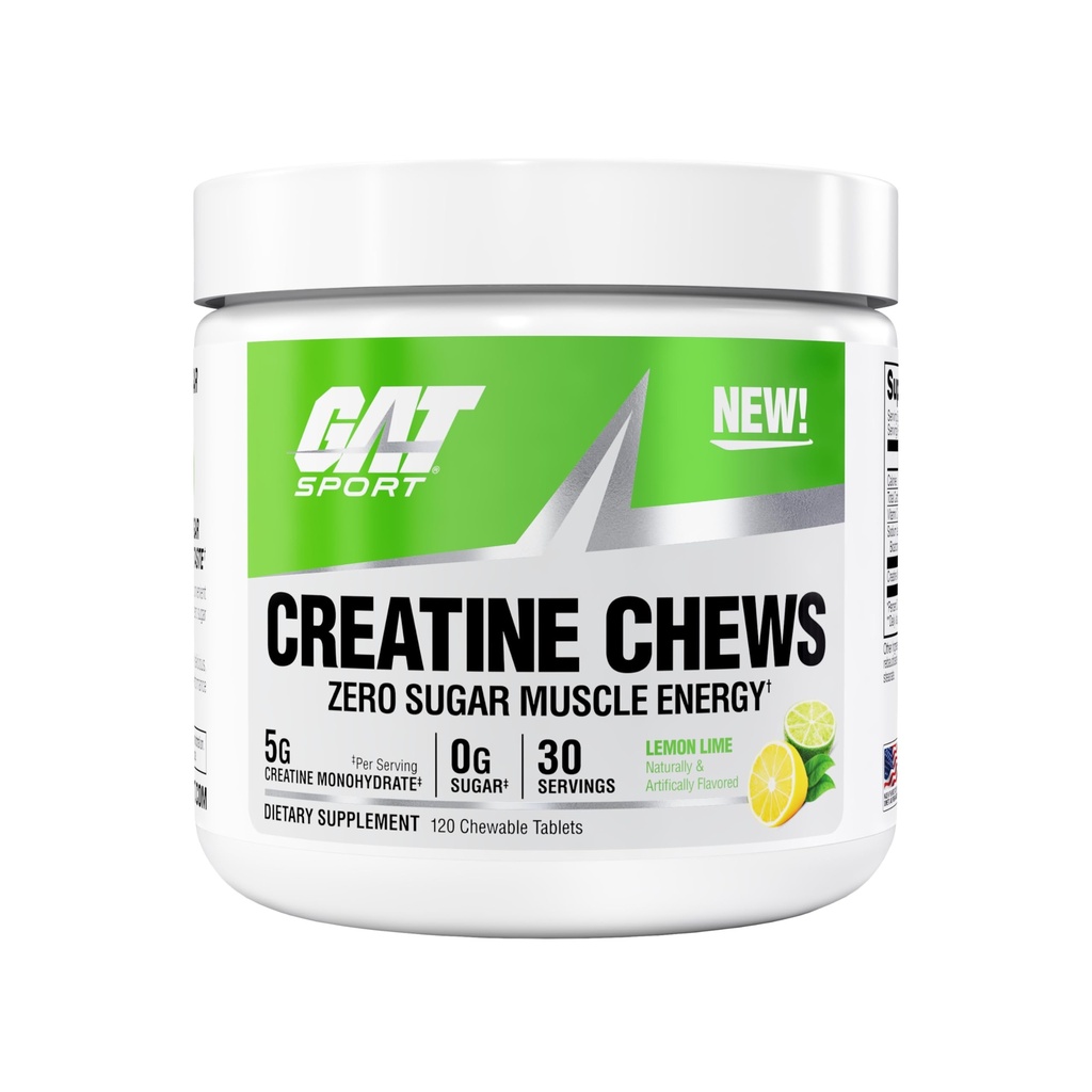 GAT SPORT Košļājamās košļājamās rotaļlietas, Nulles cukurs, 5g Pure Creatine monohidrāts, 3. partijas tests, smadzeņu veselība, muskuļi, stiprums, antioksidantu atbalsts, vīriešiem un sievietēm, 30 Kalpojumi (kuņģa laimi)