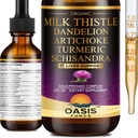 Organic Milk Thistle Extract Šķidrums aknu attīrīšanai Detox & Remonts, Silymarin Milk Thistle Drops Papildinājums ar Dandelion & Artichoke aknu atbalstam, Vegan, bez alkohola, 2 FL OZ