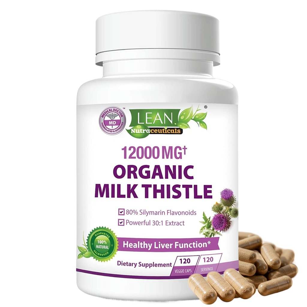 Piena dadzis Aknas tīrīt Detox & Remonts Atbalsts Organic Papildinājums, 12000 Mg 120 Day 30X Seed Extract with Silymarin, MD Super Ultra Herbal Niere Lung Renow Aid Health Formula Tabletes, 120 Kapsulas