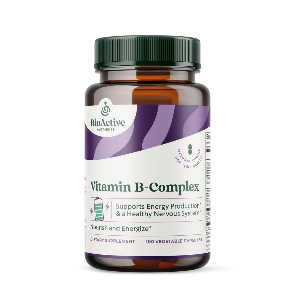 BIOACTIVE NUTRIENTS B vitamīna komplekss Diētiskais papildinājums - 100 augu kapsulas - vispārējai veselībai