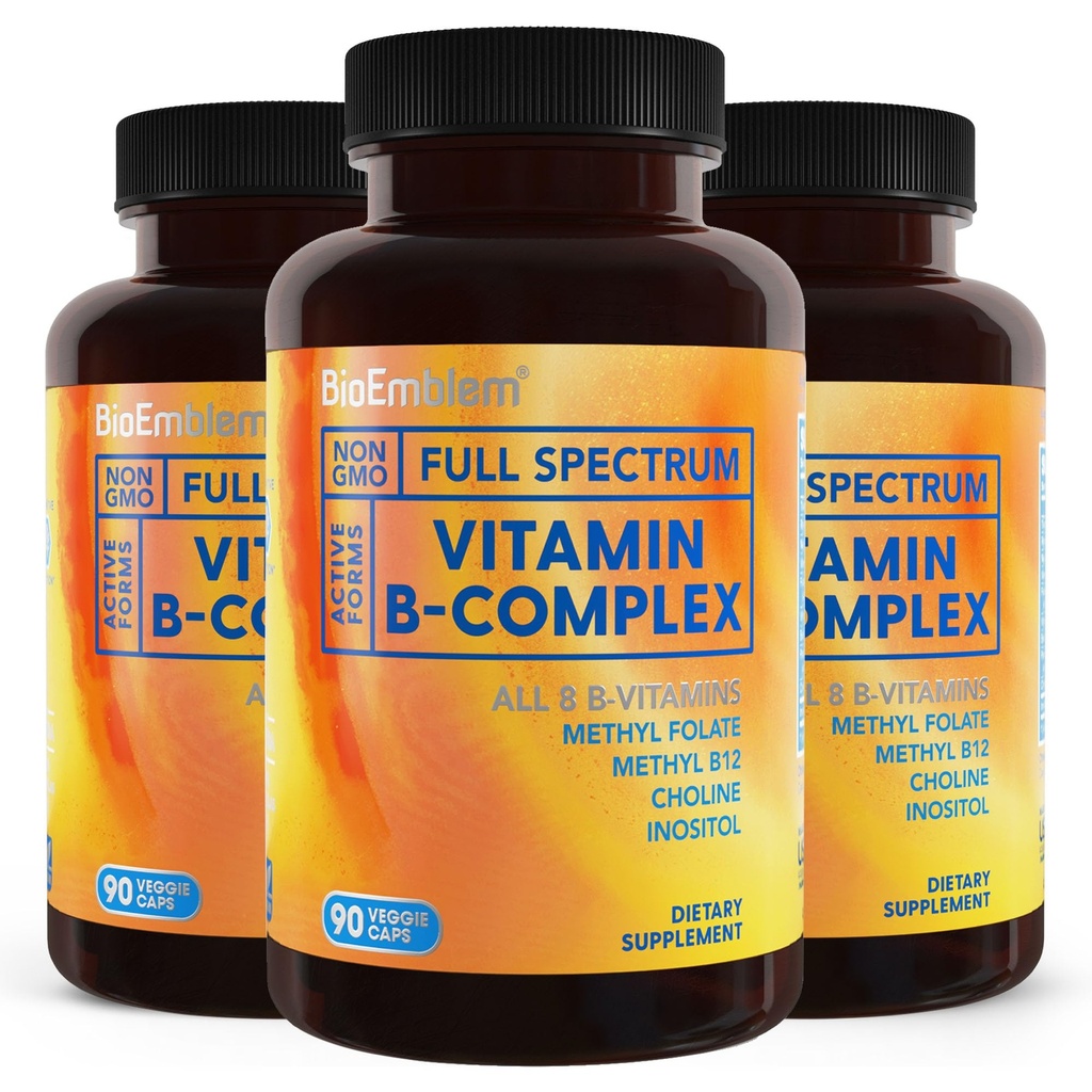 BioEmblem B Kompleksie vitamīni -- Complete B-Vitamīna formula ar aktīvām metilētām formām -- Atbalsta enerģiju, garīgo skaidrību un imūno veselību -- Non-GMO, Vegan, Soy-free, bez lipekļa -270 Kapsulas