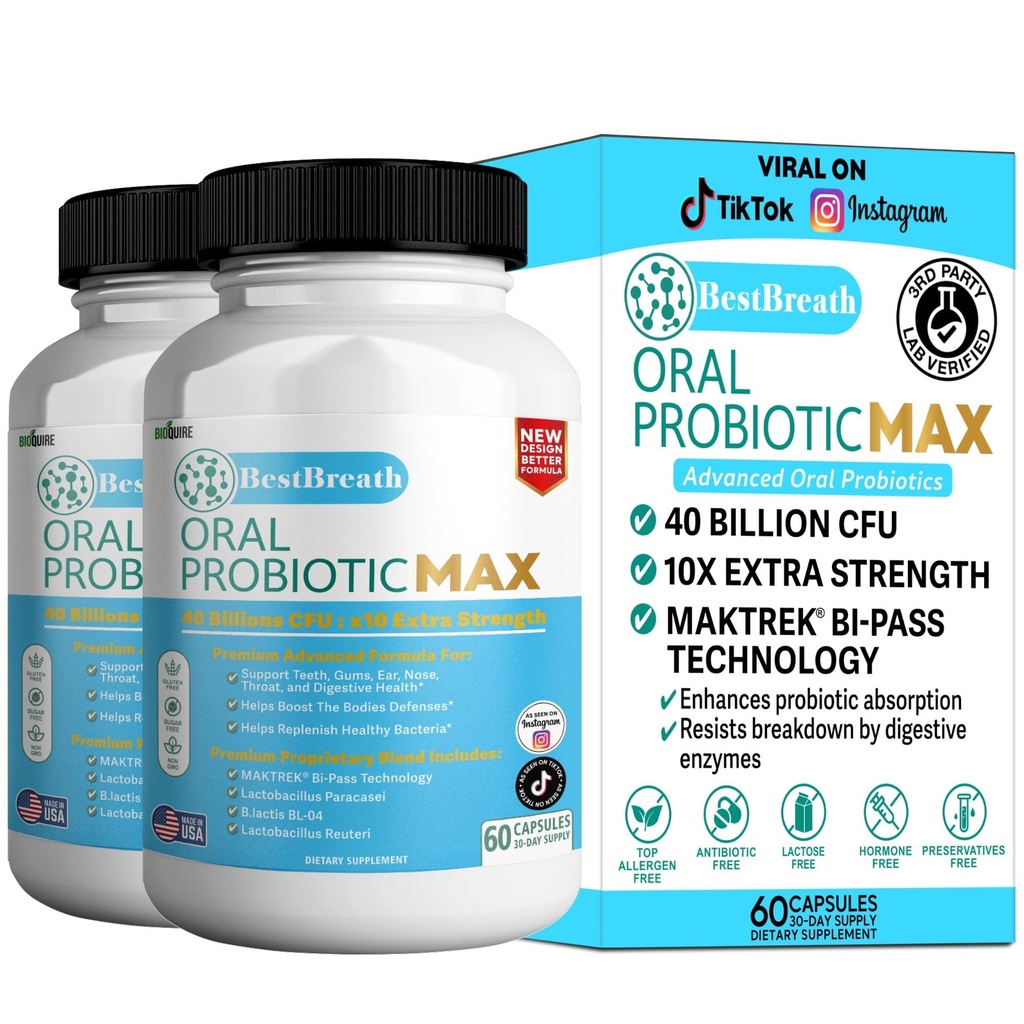 BestBreath Oral Probiotic MAX - 40 miljardi KVV - atbalsts Zobu, gumu, ausu, deguna, rīkles un gremošanas veselībai - 60 kapsulas (2)