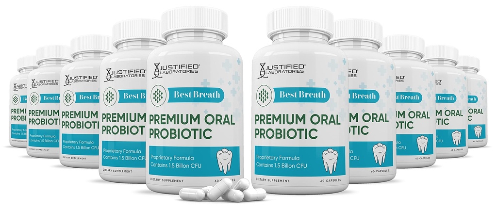 Justified Laboratories (10 Pack) Labākā elpa 1, 5 miljardi KVV Probiotikas atbalsts iekšķīgai lietošanai 600 kapsulas