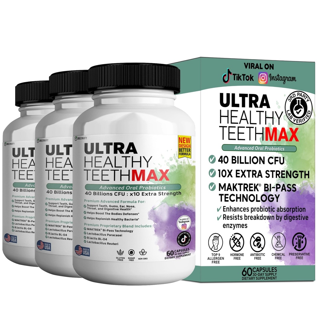 Ultra Healthy Zobi Max Probiotic Papildinājums, 40 miljardi CFU, 60 kapsulas, Advanced Oral Health Formula (3)