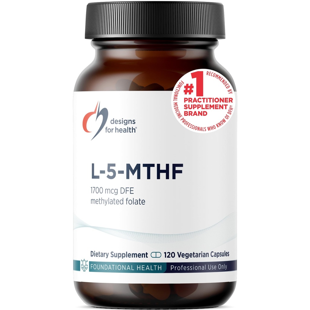 Dizainparaugi veselībai L 5-MTHF - Quatrefolic L Methylfolate Papildinājums 1mg (1700mkg DFE) - Metilēta Folāta Papildinājums sievietēm un vīriešiem - Atbalsta Metilācija - Ne-GMO, bez glutēna (120 kapsulas)