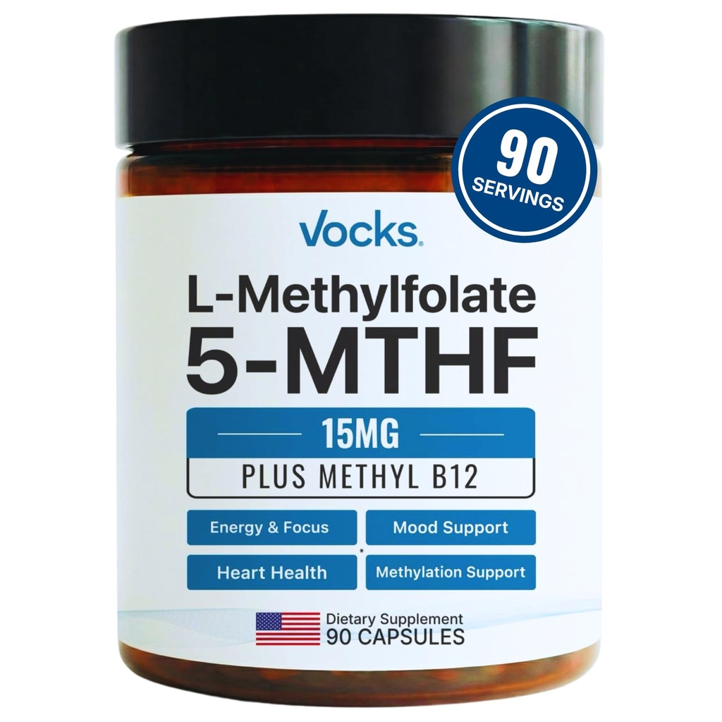 Vocks L Methylfolate 15mg 5-MTHF + Metil B12 • Augstas aktivitātes metilfolāta Papildinājums 