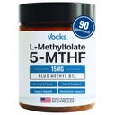 Vocks L Methylfolate 15mg 5-MTHF + Metil B12 • Augstas aktivitātes metilfolāta Papildinājums 