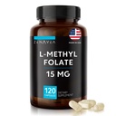 L-metilfolāts 15 mg - L Metilfolāta papildinājums, 5- MTHF folijskābes deficītam - Max Absorbcija un potence - l- metilfolāts 15 mg - Metilfolāts 15 mg - 120 Vegan kapsulas, bez GMO lipekļa