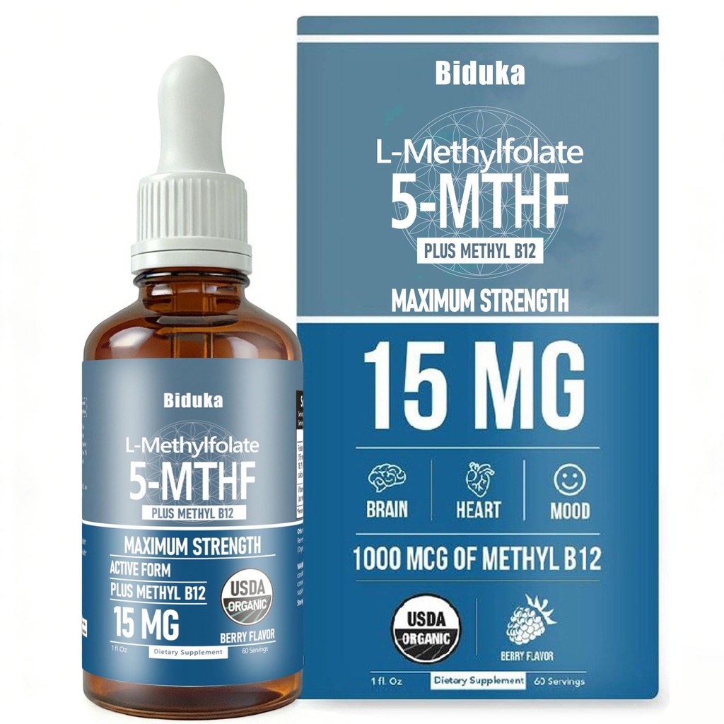 Organiskais L-metilfolāts 15 mg + Metil-B12 1000mkg Šķidrie pilieni-60 Servējumi