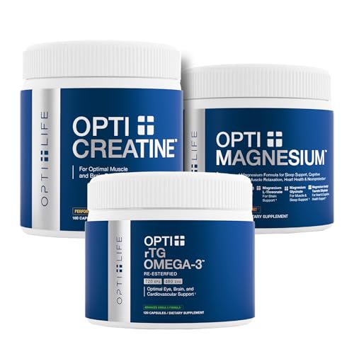 Opti + stipruma un reģenerācijas paka - kreatīnu tabletes, triple Magnijs & rTG Omega-3 Papildinājums Komplekts 