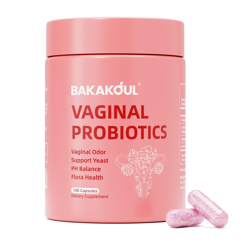 BAKAKOUL Vagināla probiotika ar prebiotikām un Lactobacillus Probiotics Blend pH Svars sievietēm,Vagināla veselības papildinājums,Reduce Vagināla Odora un Vagināla Flora,100 skaitīšana (1. iepakojumā)