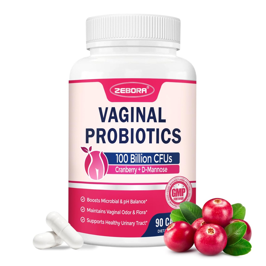 ZEBORA Vaginālās probiotikas sievietēm 100 miljardu KVV, Probiotikas gremošanas veselībai un maksts pH Svars un urīna trakts Veselības ar organiskām dzērvenēm un prebiotikām, 90 Veggie kapsulas
