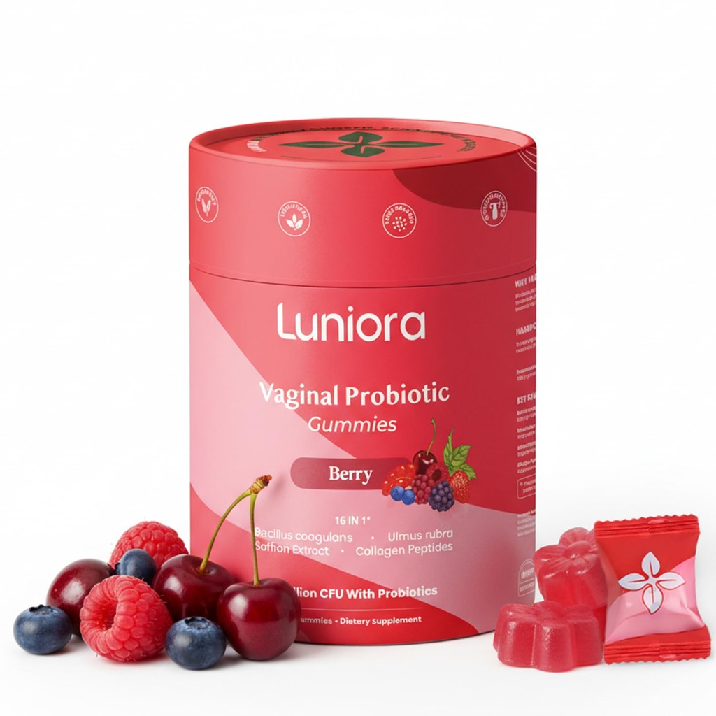 16-in-1 Vagināla probiotikas Gumijas sievietēm – Berry Feminine Balance Gumijas ar 4.7B KVV Probiotikas, Dzērveņu, Prebiotic Fiber & Collagen – Vaginal Veselības & pH Balance atbalsts – 60 Gumijas