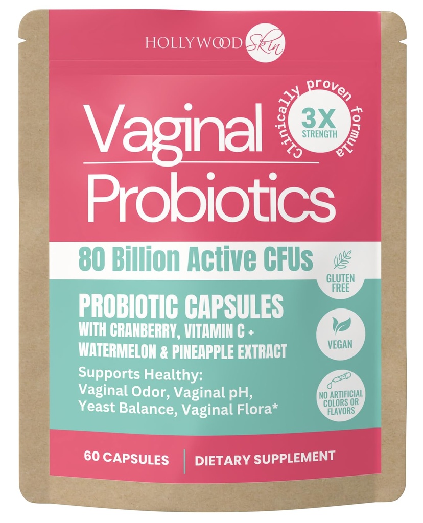 Vagināla probiotika sievietēm - 80 miljardi KVV - 3X Spēcīgāka formula ar Lactobacillus rhamnosus GR-1, L. reuteri RC-14, Prebiotikas, C un D3 vitamīns - Odor & pH Atbalsts - 60 kapsulas (60 kapsulas)