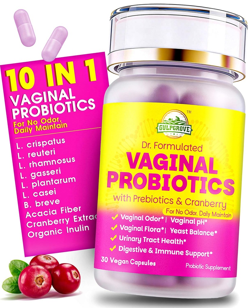 Vaginālas probiotikas sievietēm ar prebiotikām un dzērvenēm - Dr. Formulēts sievišķīgs pH Līdzsvarots ikdienas papildinājums, Atbalsta Vaginālas odoru kontrole un urīna buķešu veselība, 30 Kalpo