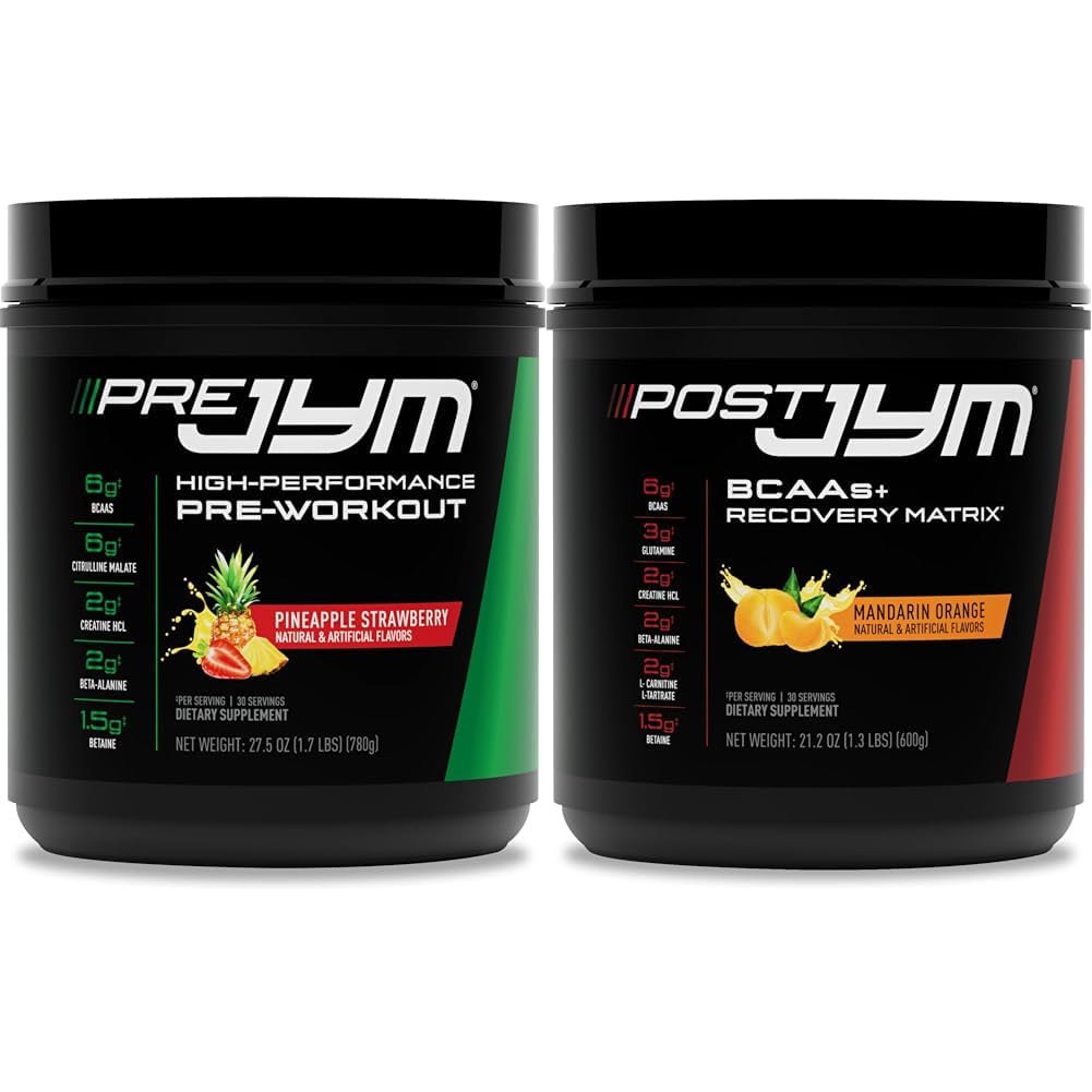 PRE JYM 30 Servings - Pineapple Strawberry & Post JYM Active Matrix - Post-Workout with BCAA's, Glutamine, Creatine HCL, Beta-Alanine, and More | JYM Supplement Science | Mandarin Orange Flavor, 30 Servings, 1.3 Pound