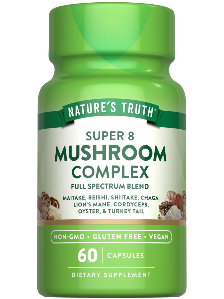 Dabas patiesība Sēņošanas komplekss Kapsulas - 60 Skaits - Full Spectrum Complex of Super 8 Sēnes - Vegan, Non-GMO, & Gluten bezmaksas papildinājums