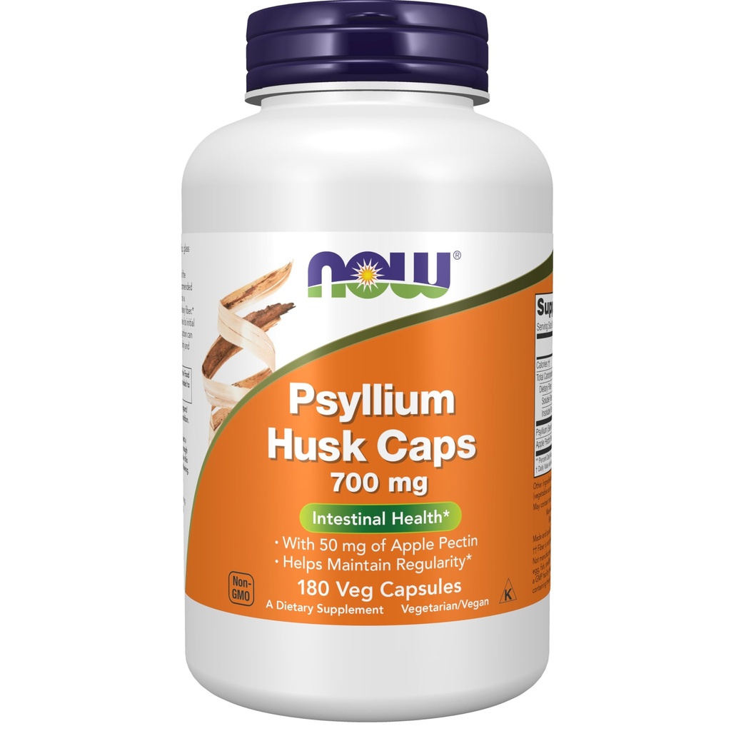 NOW pārtikas piedevas, Psyllium Husk Caps 700 mg kopā ar 50 mg Apple Pectin, zarnu veselība*, 180 Veg kapsulas