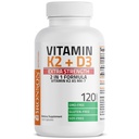 Bronsons K2 vitamīns (MK7) ar D3 papildus stiprumu Kaulu un sirds veselība Ne-GMO Formula 10 000 SV D3 vitamīns & 120 μg K2 vitamīns MK-7 Viegli norīt D & K vitamīns, 120 kapsulas
