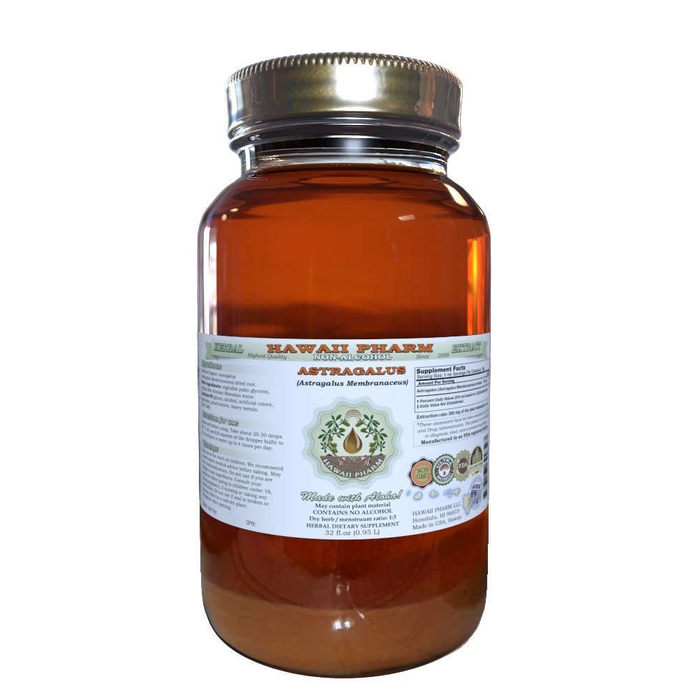 Hawaii Pharm Astragalus Alcohol-Free Liquid Extract, Astragalus (Astragalus membranaceus) Dried Root Glycerite Natural Herbal Supplement 32 oz Unfiltered