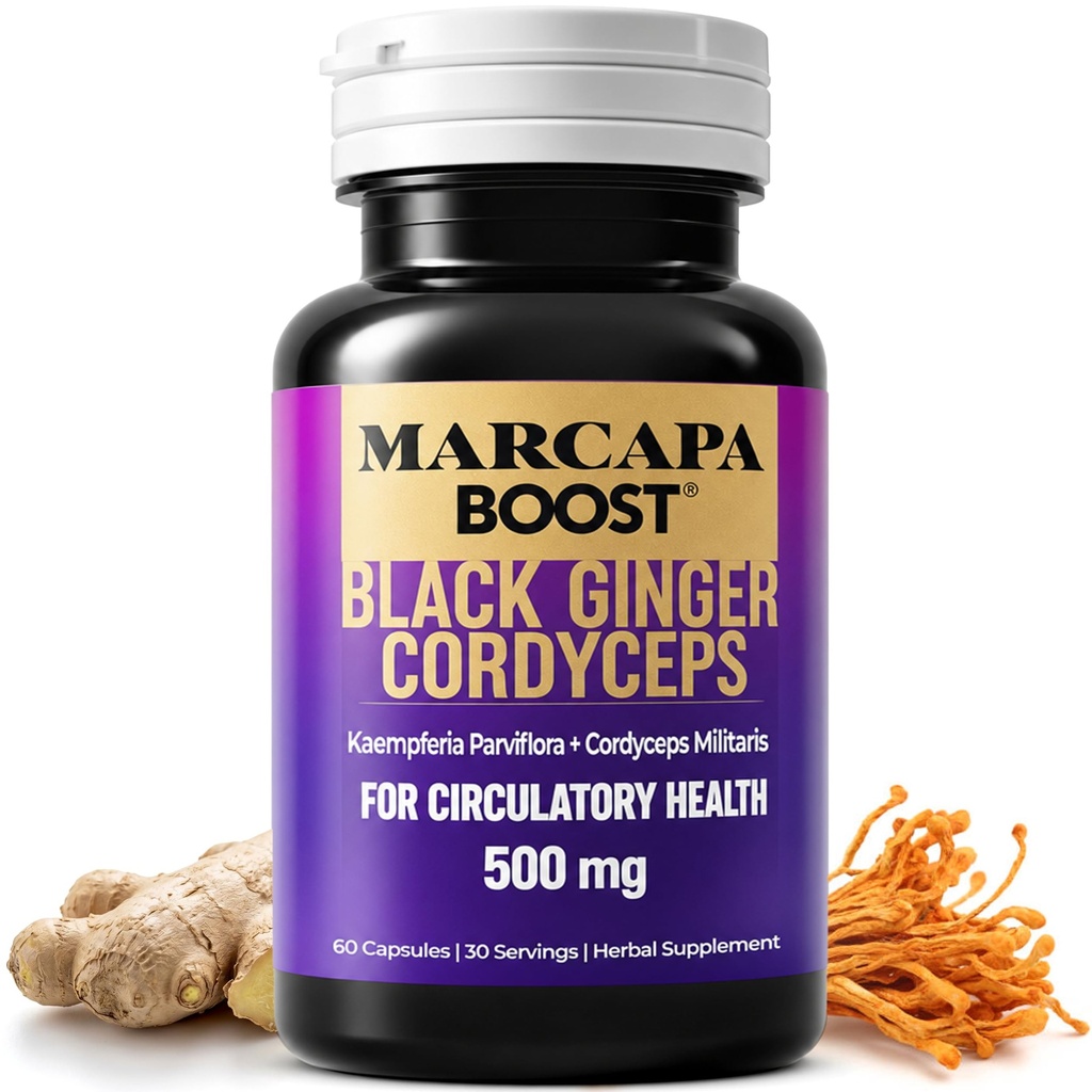 Marcapa Boost Black Ginger & Cordyceps Circulation Supplement - Proprietary Blend Capsules for Endurance, Faster Recovery & Joint Flexibility - 60 Capsules, 30-Day Supply, 3-5x Better Absorption