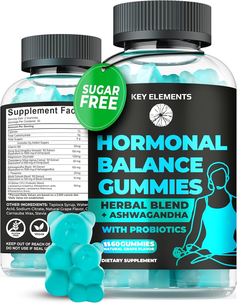 PMS Gumijas Hormonālais Līdzsvarošanas Piemaksas sievietēm - Probiotikas PMS Vitamīni Menstruālā Krampju atvieglošana, Karstā Flashes Menopauzes Atbalsts - PMS Relief with Dong Quai, Chasteberry, Black Cohosh & Ashwagandha