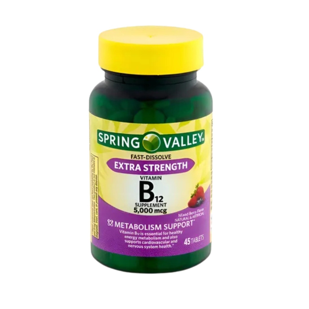 Extra Strength Vitamin B12 5000 mcg – 45 Tablets, Mixed Berry Flavor, Fast Dissolve B12 Vitamins, Daily B 12 Supplement for Metabolism Support (Pack of 1)