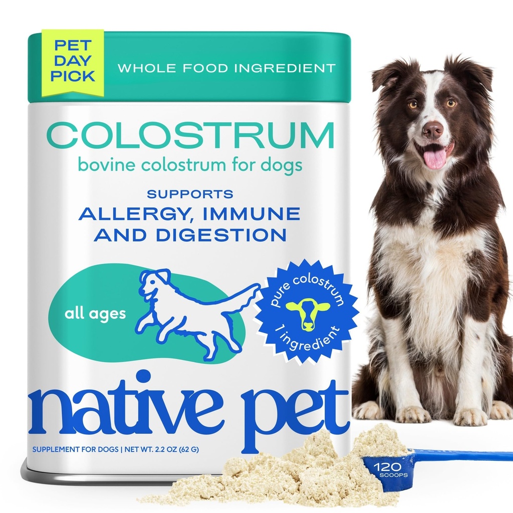 Native Pet Colostrum for Dogs - Bovine Colostrum Powder - Dog Allergy Relief, Itchy Skin Relief, Immune Support & Gut Health - 100% Single-Ingredient Supplement with Bioactive Nutrients - 120 Scoops