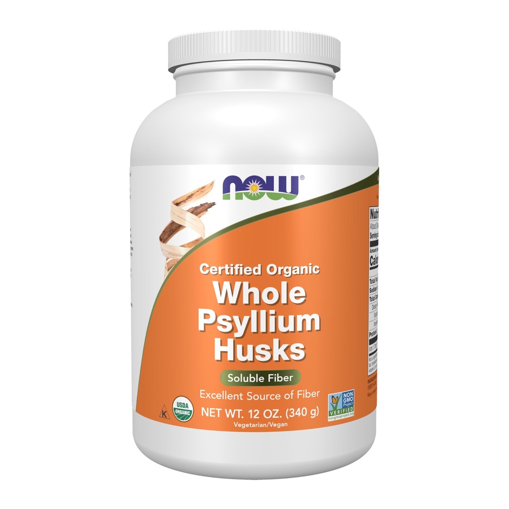 NOW pārtikas piedevas, Vesels Psillijs Husks, Sertificēts Organic, Ne-GMO projekts Verified, Šķīstošais Fiber, 12-Ounce