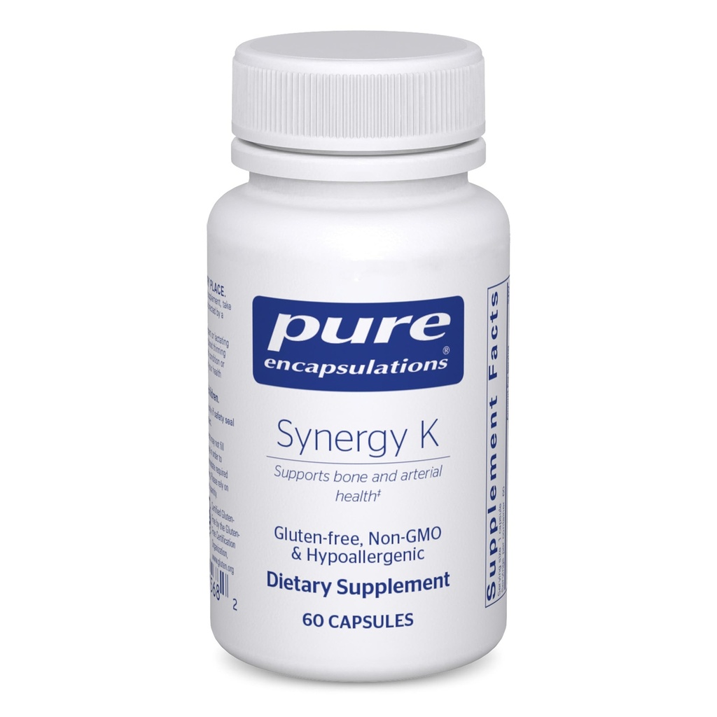 Pure Encapsulations Synergy K - ar vitamīnu K1, K2 & D3 - Atbalsta Kauli, Asinsvadi, Asinsvadu Elastīgums un kalcija utilizācija * - Ietver Holekalciferolu - bez lipekļa un ne- GMO - 60 kapsulas