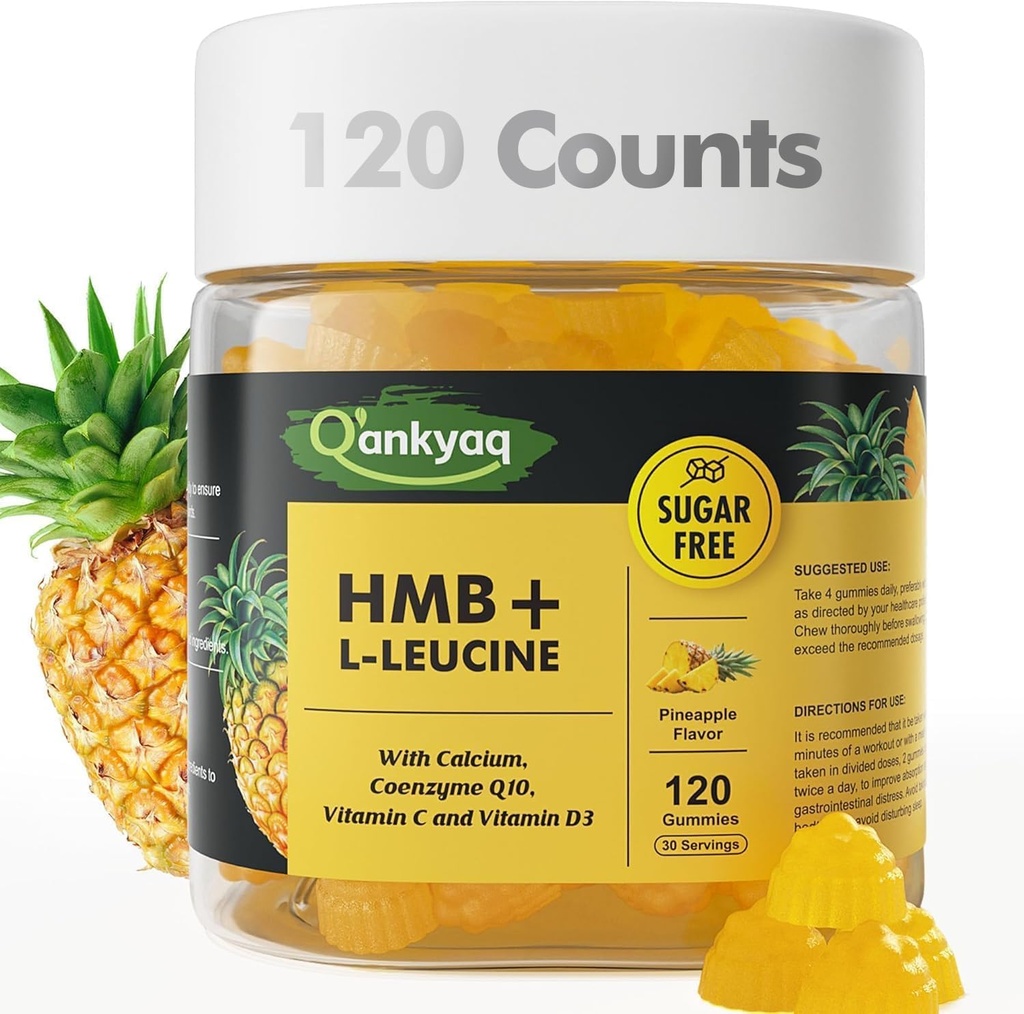 Q'ankyaq 3000mg HMB Supplements, Chewable Muscle Growth & Relief, Workout Recovery for Elder with Vitamin D3, Sugar Free, 120 Counts