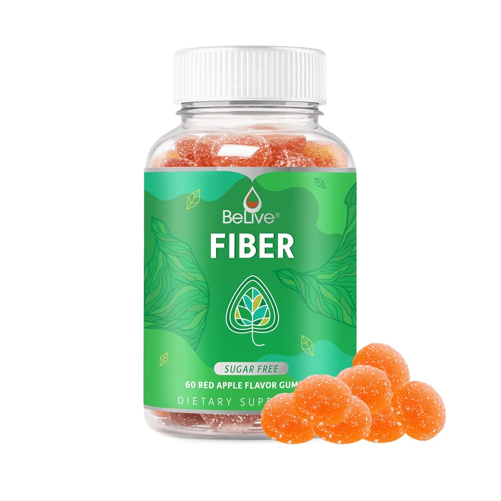 BeLive Fiber Gummies - Sugar Free Prebiotic Digestive Health and Regularity Supplement - Chicory Root & Inulin - for Adults and Kids - Apple Flavor - 60 Count