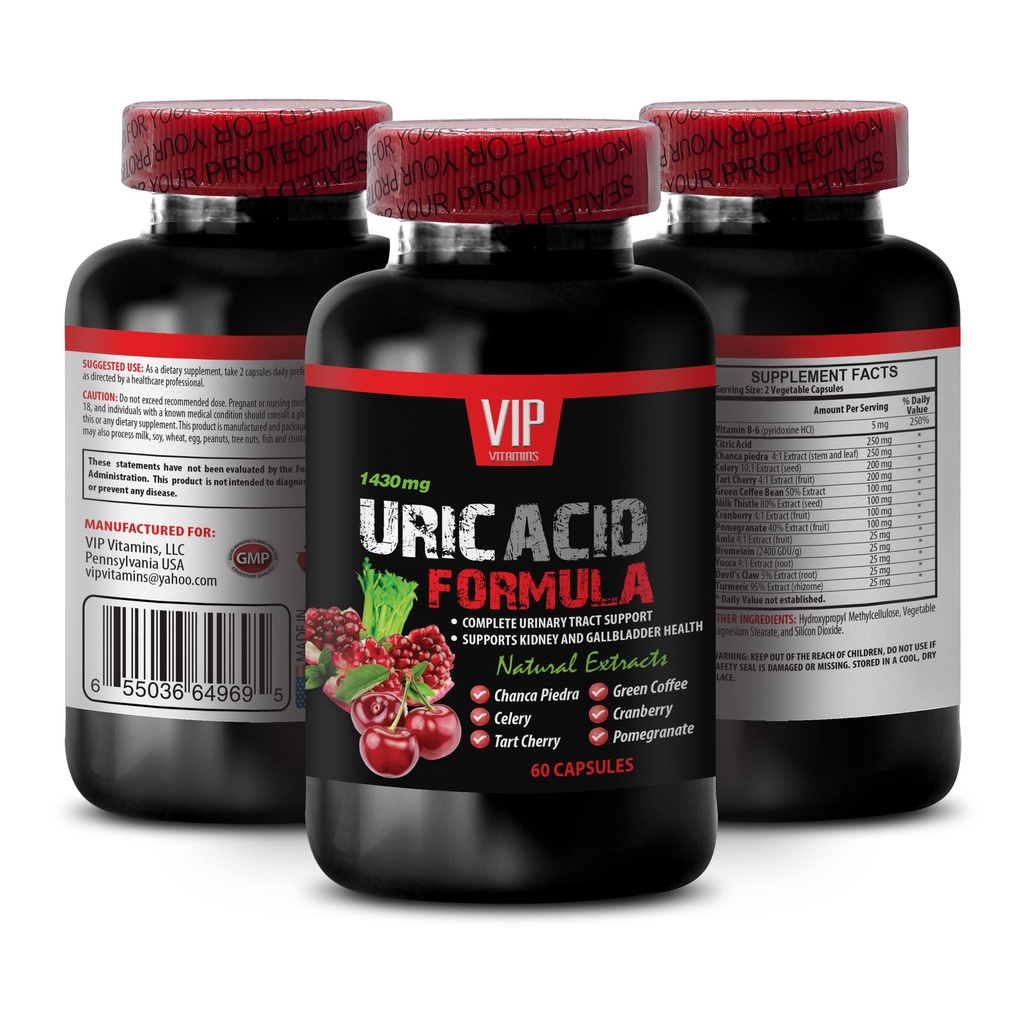 Uric Acid Flush Natural - URIC Acid Cleans - URIC Acid Formula - uric Acid Cleanse and Detox, Turmeric, Cranberry, Pomegranate, Green Coffee Bean, Milk Thistle, uric Acid Flush Pills 1 Bottle 60C