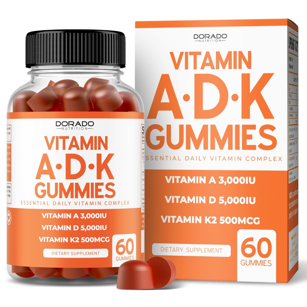 ADK Gummies vitamīns D3 K2 (60 bez cukura Gumies) vitamīns D3 K2 10000iu/ 5000iu - Papildinājums ar D & K - 10 Vegan Papildinājums - Garšīgs Aveņu Flavor - ne ĢMO & ASV Made - 60 Count