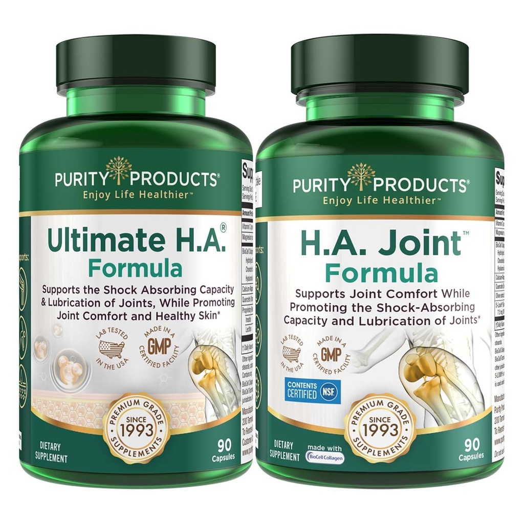 Purity Products Bundle - Ultimate HA + HA Joint Formula Ultimate H.A. (BioCell Collagen, Quercetin, Hyaluronic Acid + More) - H.A. Joint for Joint Flexibility, Mobility + More