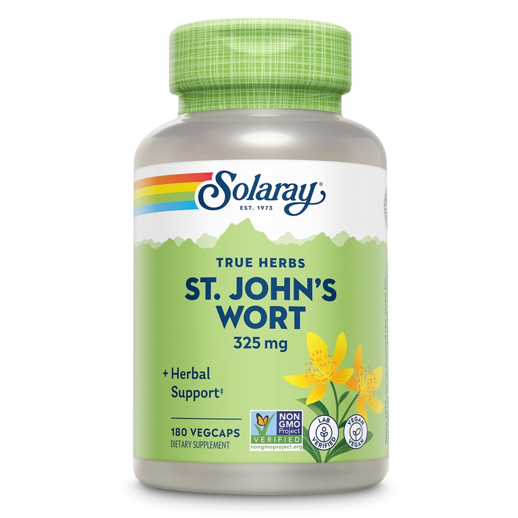 SOLARAY St Johns Wort 325 mg Whole Aerial - Health and Mood Support Supplement - 60-Day Money Back Guarantee - Non-GMO, Vegan, Lab Verified (180 VegCap, 180 Servings)