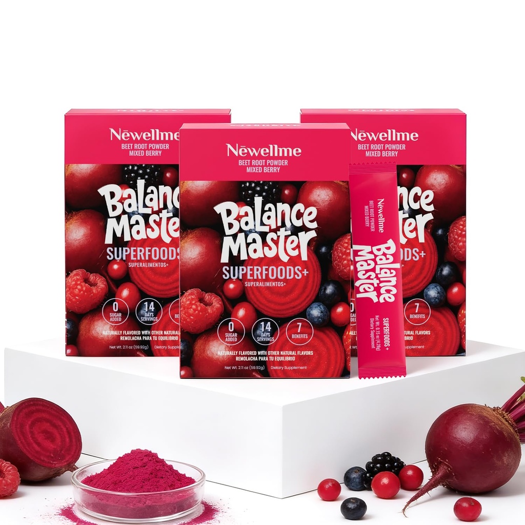 NEWELLME Organic Beetroot Super Reds Powder, Nitric Oxide Boost & Daily Energy Support, 30+ Superfoods for Circulation & Performance, On-the-Go Sachets, Sugar Free, Non-GMO, Berry Flavor, 42 Sticks