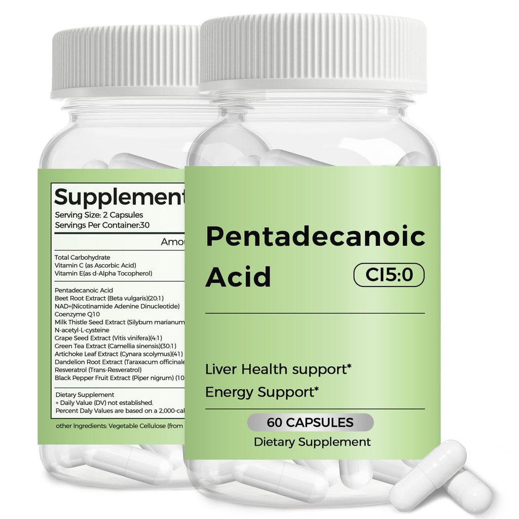 Pentadecanoic Acid, C15:0 Supplement, Supports Metabolic and Mitochondrial Health. Sourced from High-Altitude Goat Milk - 60 Capsules