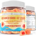 Vitamīns D3 5000IU + K2 (MK-7) 120mcg, bez cukura D3 K2 Piepildīti Gumijas ar B vitamīna kompleksu - Metil-B12, B9, B6    )