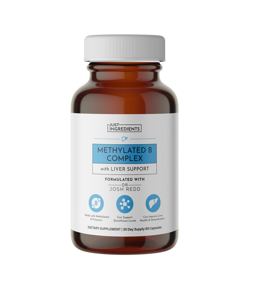 JUST Ingredients Methylated B Complex with Liver Support - Energy, Detox, Glutathione, Skin - 90 Capsules - Vitamin Supplement