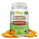 aSquared Nutrition Turmeric Curcumin 1300mg with BioPerine Black Pepper Extract Supplement - 60 Capsules - with 95% Curcuminoids - Natural Tumeric Root Powder Joint Pills