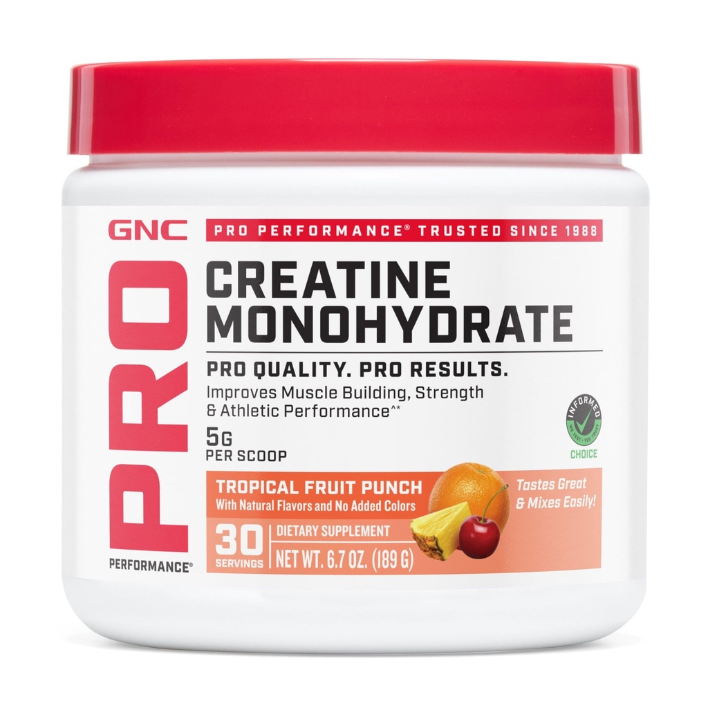 GNC Pro Performance Creatine Monohydrate - Daily Workout Supplement for Elite Athletes - Micronized Creatine Powder Drink Mix - Sports Nutrition - Tropical Punch - 30 Servings