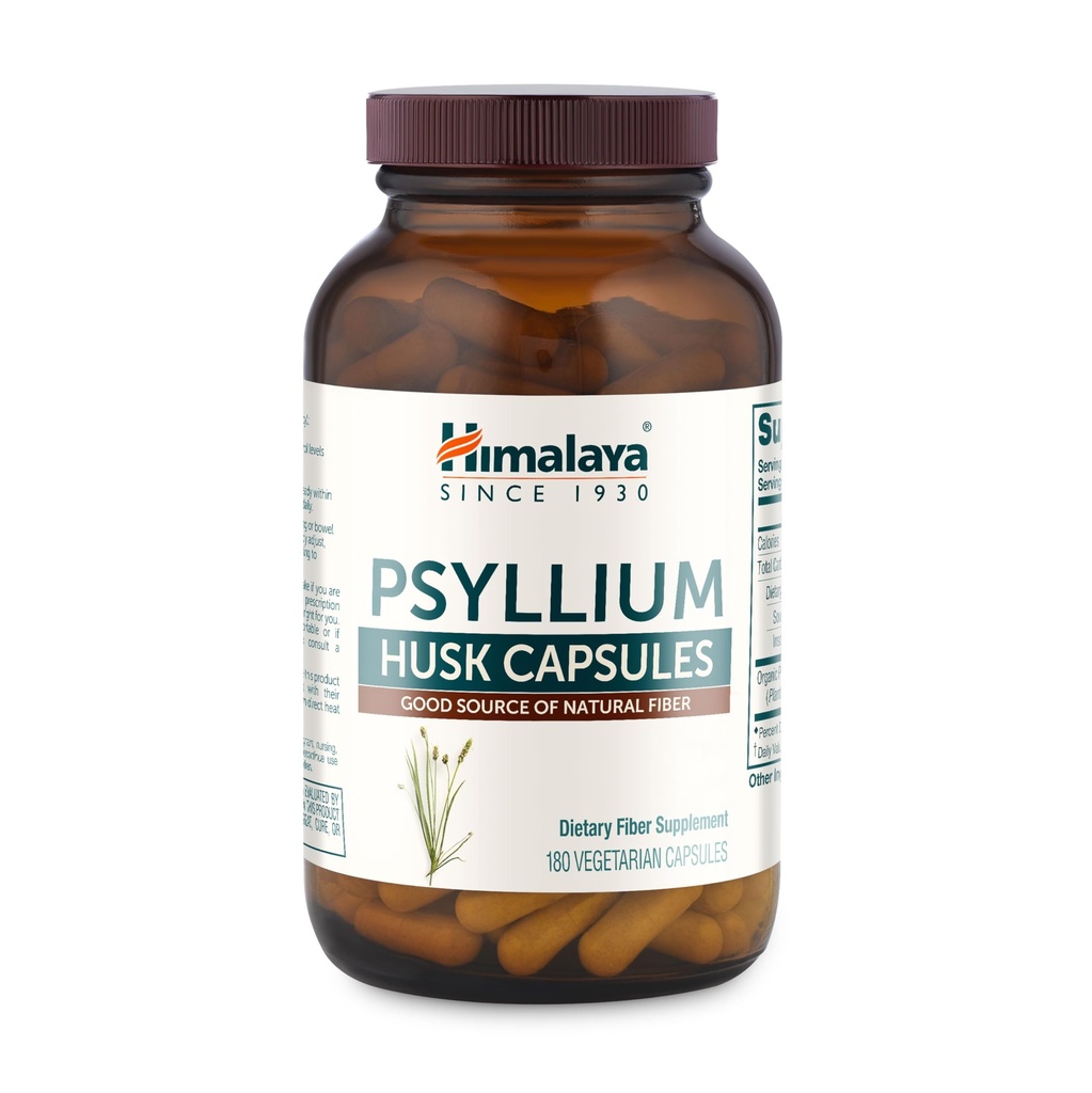 Himalaya Psyllium Husk kapsulas - Dienas Fiber papildinājums, lai atbalstītu Gremošanas veselību un regularitāti - Vegan, ne-GMO, bez cukura, bez lipekļa, 180 kapsulas