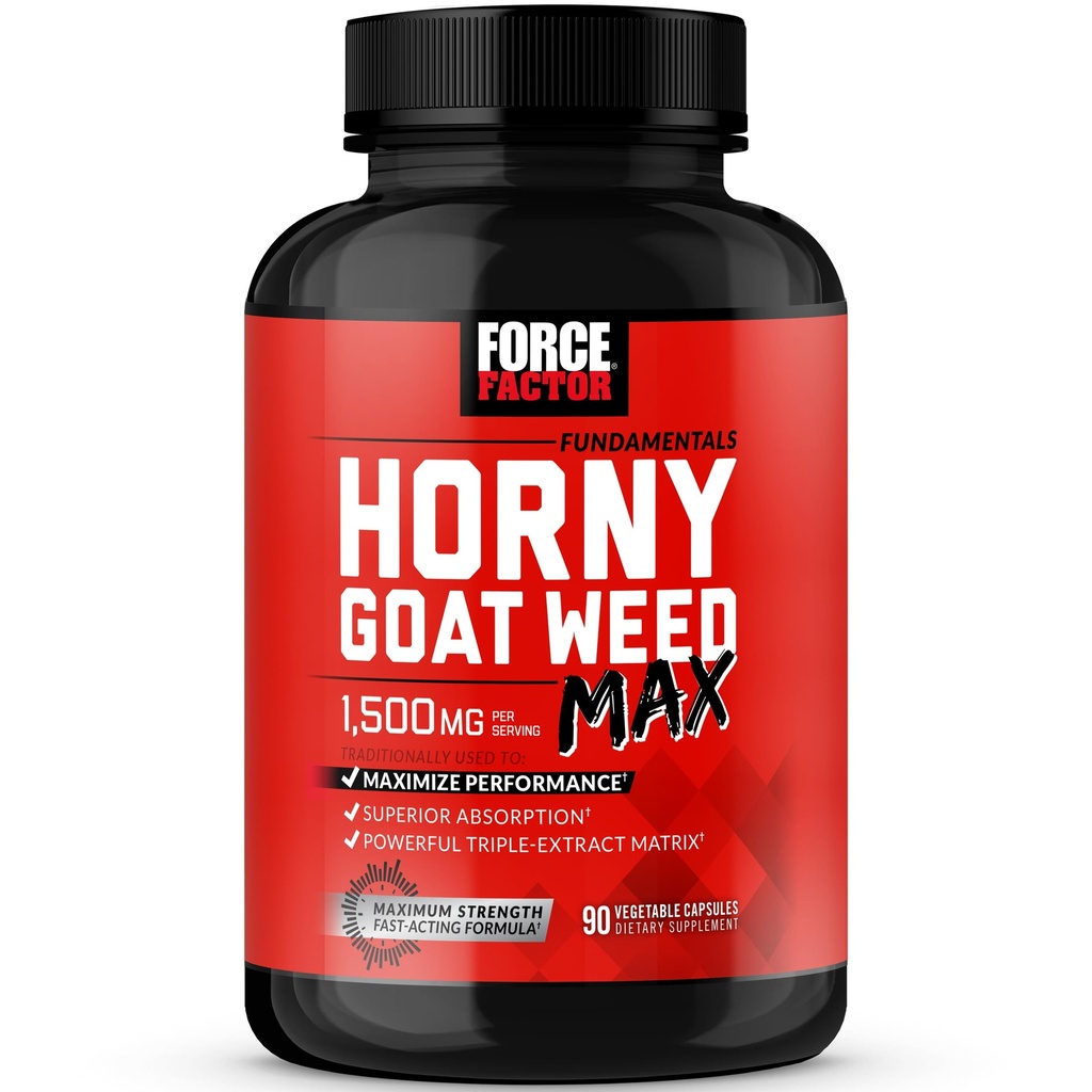 FORCE FACTOR Horny Kaza Nezāļu Max, Horny Kaza Nezāļu vīriešiem un sievietēm, lai maksimāli palielinātu veiktspēju un vadīt, Triple-Extract HGW Horny Kaza Nezāļu Herbal Papildinājums, 1500mg, 90 Kapsulas
